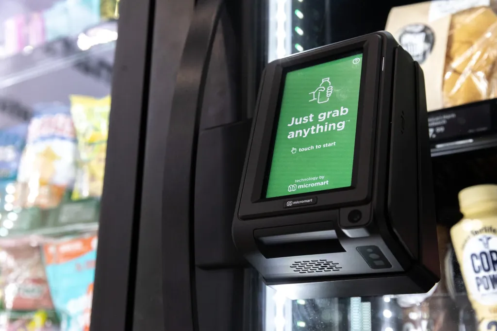 Cashless payment terminal on a premium MicroMart smart store